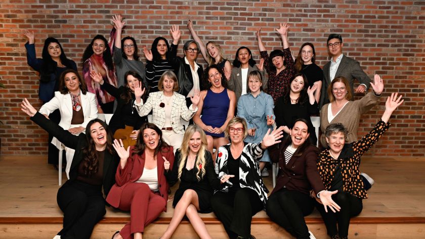 Group photo of the SheBoot 2025 cohort founders and sponsors.